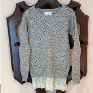 Girls gray shimmer sweater with lace detail